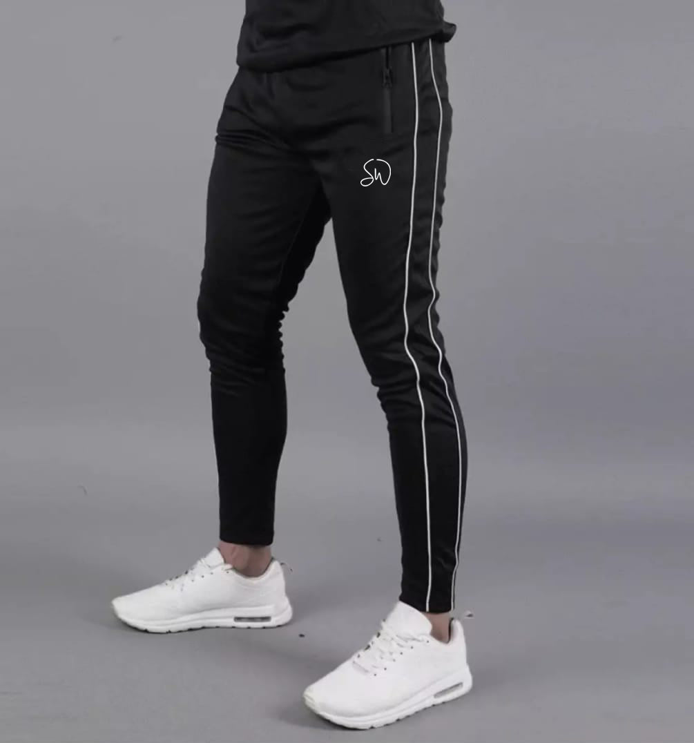 Men's Black Trouser Bottom White Piping