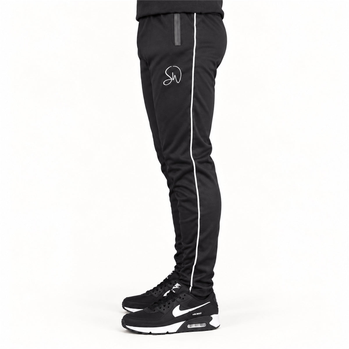 Men's Quick Dry Training Trousers – Black with White Piping