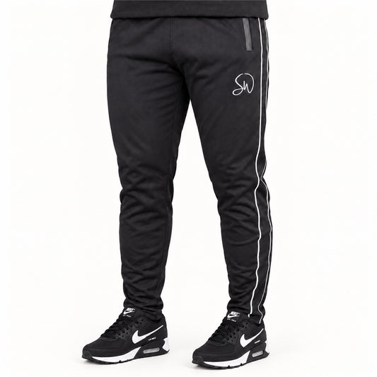 Men's Quick Dry Training Trousers – Black with White Piping